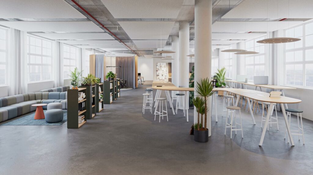 bureau en open space optimisé  pour le travail morderne, agile, flexible