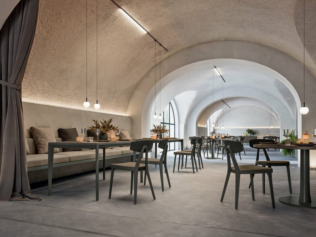 Banquette grise sur mesure restaurant 