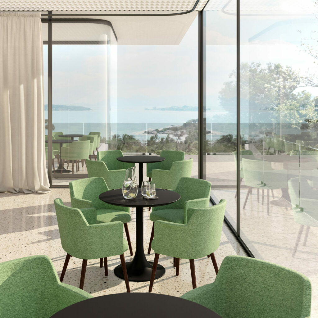Chaises enveloppantes vertes restaurant