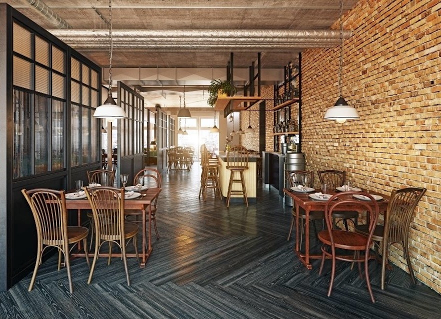 Mix & Match décoration restaurant verrière industrielle mobilier moderne